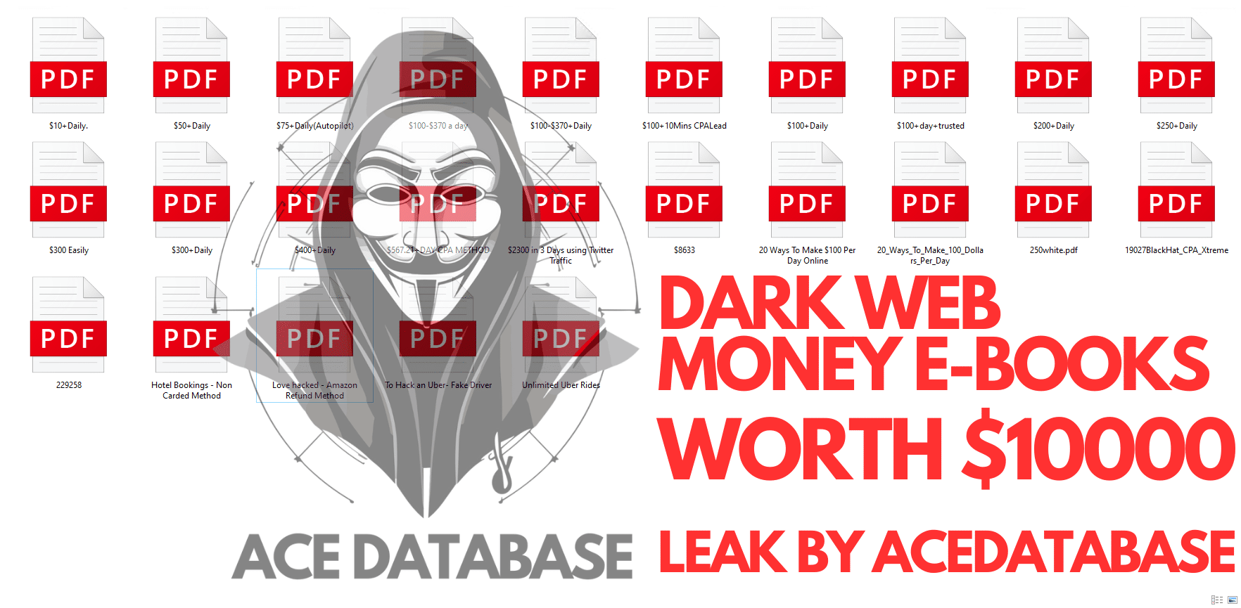 DARK WEB MONEY E BOOKS WORTH 10000 LEAK BY ACEDATABASE