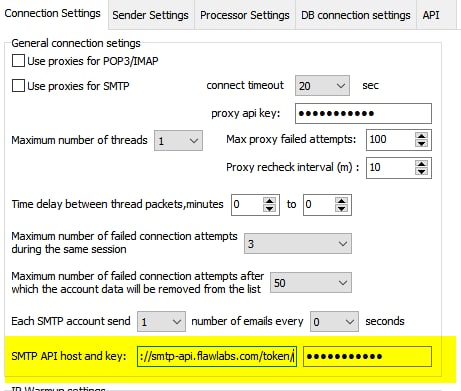 SEP SMTP API configuration