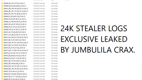 Database 24K STEALER LOGS EXCULSIVE LEAKED BY JUMBULILA HIGH QUALITY LOGS