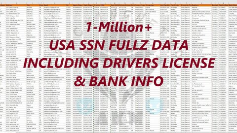 1 Million+ USA SSN FULLZ DATA INCLUDING BANK INFO & DRIVERS LICENSE ETC.